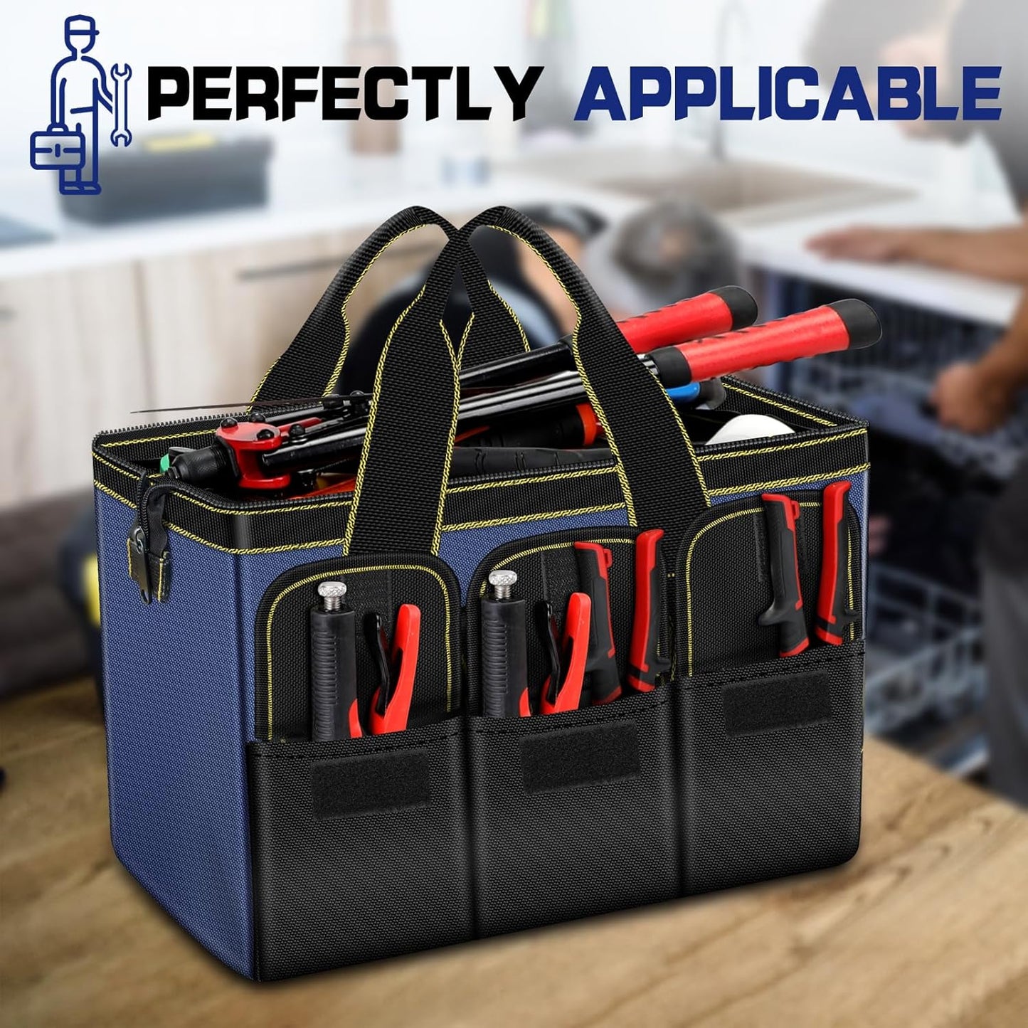 AIRAJ Lot De 2 Sacs à Outils | Sac De Rangement Portable Pour Outils De 35,6 Cm Et 40,6 Cm | Sacs à Outils à Large Ouverture Pour Homme Et Femme | Petit Sac à Outils | Organisateur D'outils Pour