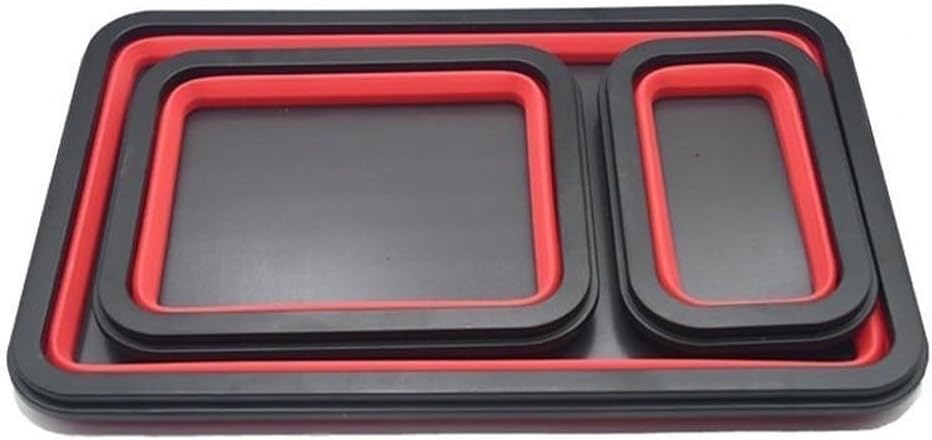  Lot De 3 Plateaux De Rangement Magnétiques Pliables En Silicone Pour Outils D'atelier Avec Adhésif Double Face Pour Sécuriser Les écrous, Les Boulons Et Les Vis Pendant Les Tâches D'assemblage, Noir