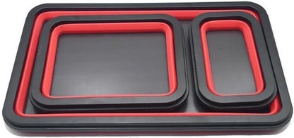  Lot De 3 Plateaux De Rangement Magnétiques Pliables En Silicone Pour Outils D'atelier Avec Adhésif Double Face Pour Sécuriser Les écrous, Les Boulons Et Les Vis Pendant Les Tâches D'assemblage, Noir