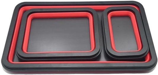  Lot De 3 Plateaux De Rangement Magnétiques Pliables En Silicone Pour Outils D'atelier Avec Adhésif Double Face Pour Sécuriser Les écrous, Les Boulons Et Les Vis Pendant Les Tâches D'assemblage, Noir