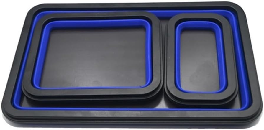 Lot De 3 Plateaux De Rangement Magnétiques Pliables En Silicone Pour Outils D'atelier Avec Adhésif Double Face Pour Sécuriser Les écrous, Les Boulons Et Les Vis Pendant Les Tâches D'assemblage, Noir