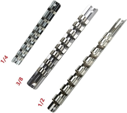  Support De Rangement Pour Douilles Avec 8 Clips Compatibles Avec Douilles De 1/4", 3/8", 1/2" Montées Sur Rail Pour Garage Et Gestion D'outils Industriels (3 Pièces)