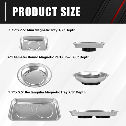  Support De Plateau Magnétique 3 Pièces, Ensemble De Plateaux De Pièces Magnétiques, Plateau Épaissi, Acier Inoxydable, Plateaux à Outils Pour Vis, Boulons, Écrous