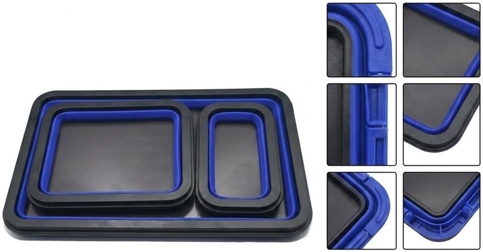 Lot De 3 Plateaux De Rangement Magnétiques Pliables En Silicone Pour Outils D'atelier Avec Adhésif Double Face Pour Sécuriser Les écrous, Les Boulons Et Les Vis Pendant Les Tâches D'assemblage, Noir