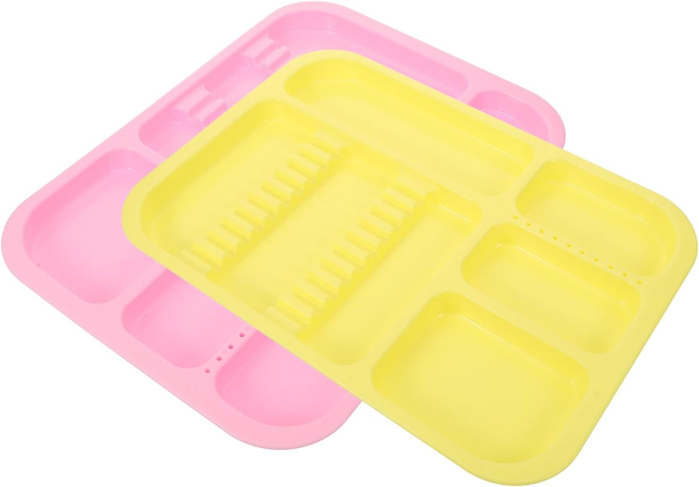  Housoutil Lot De 2 Plateaux De Laboratoire En Plastique Polypropylène, Compartimentés, Couleurs Rose Et Jaune, Plateau De Conservation Et Rangement D'instruments, Pour Usage Médical