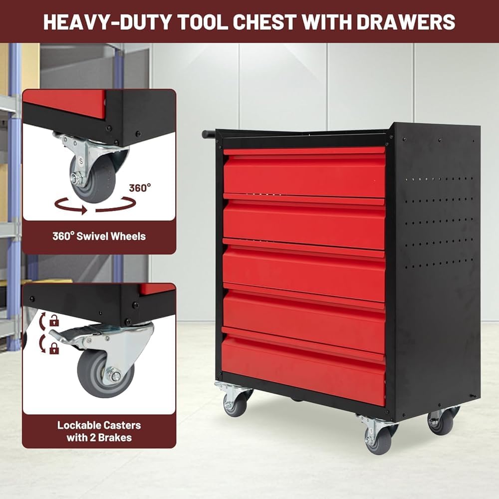  Organiseur De Boîte à Outils Avec Roulettes – Solution De Rangement Durable Avec Doublures De Tiroir Pour Garage, Atelier, Entrepôt Et Atelier De Réparation