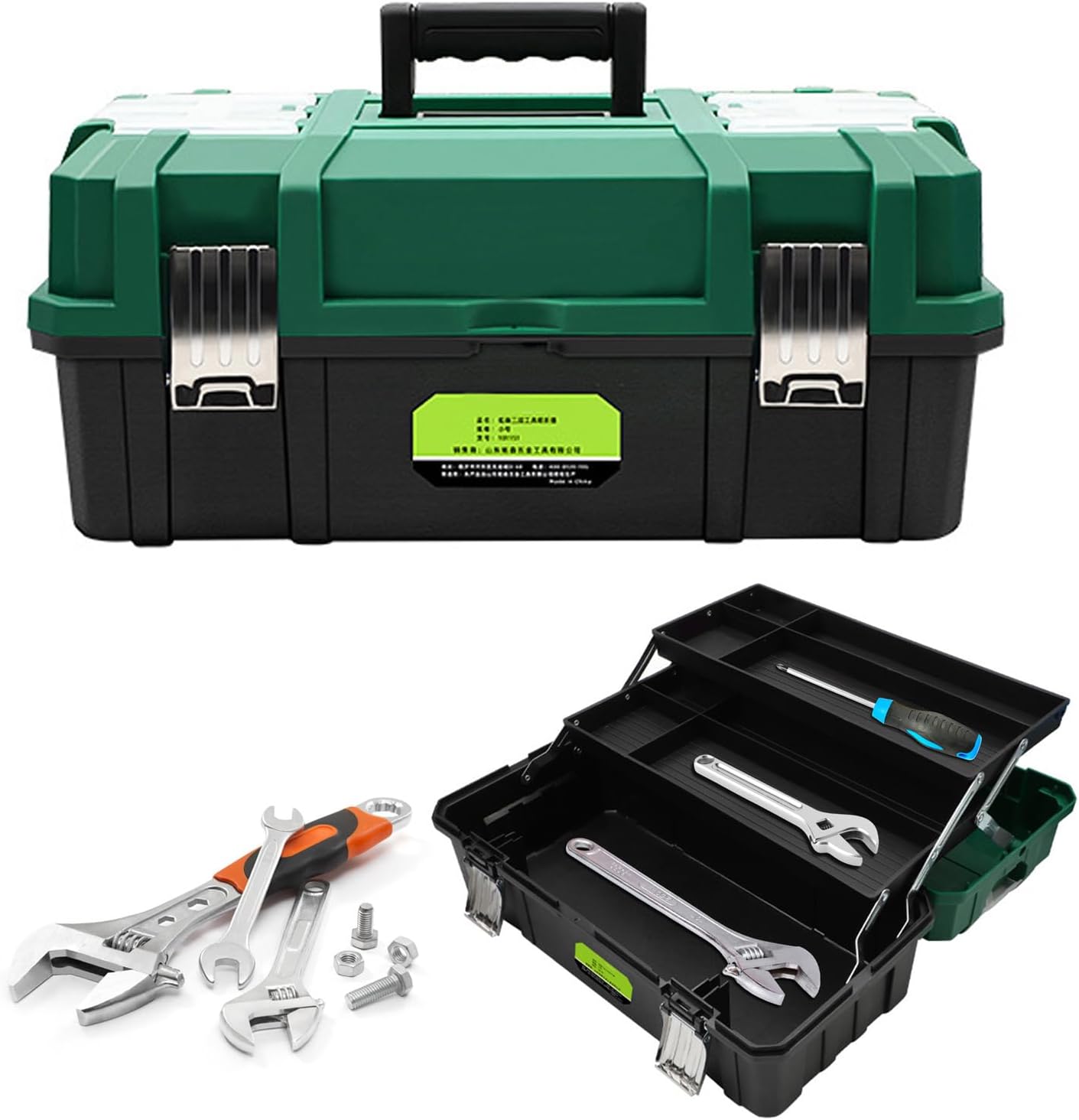  Boîte à Outils Pliable Ergonomique De Grande Capacité De 43,2 Cm Avec Trois Couches Extensibles Et Systèmes De Verrouillage Sécurisé