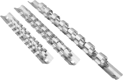  Support De Rangement Pour Douilles Avec 8 Clips Compatibles Avec Douilles De 1/4", 3/8", 1/2" Montées Sur Rail Pour Garage Et Gestion D'outils Industriels (3 Pièces)