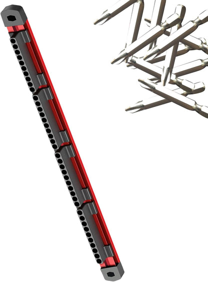  Magnetic Bit Holder Rack, 40-Slot Screwdriver Bits Storage Wall Mount, Aluminum Alloy, Magnetic Socket Organizer, Power Tool Attachment Positioning Station For Woodworking, 16.15x1.18x1.06 Inches