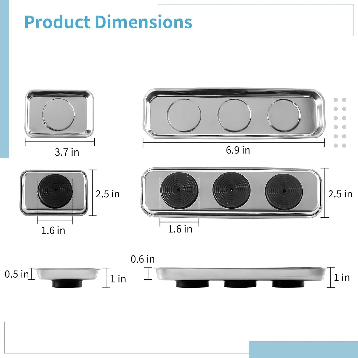  Lot De 3 Plateaux à Outils Adsorbants, Plateaux De Rangement En Acier Inoxydable Pour Vis, Pièces Et Forets, Comprend Des Disques De Base Adsorbants, Design Rectangulaire Pour Une Organisation Facile