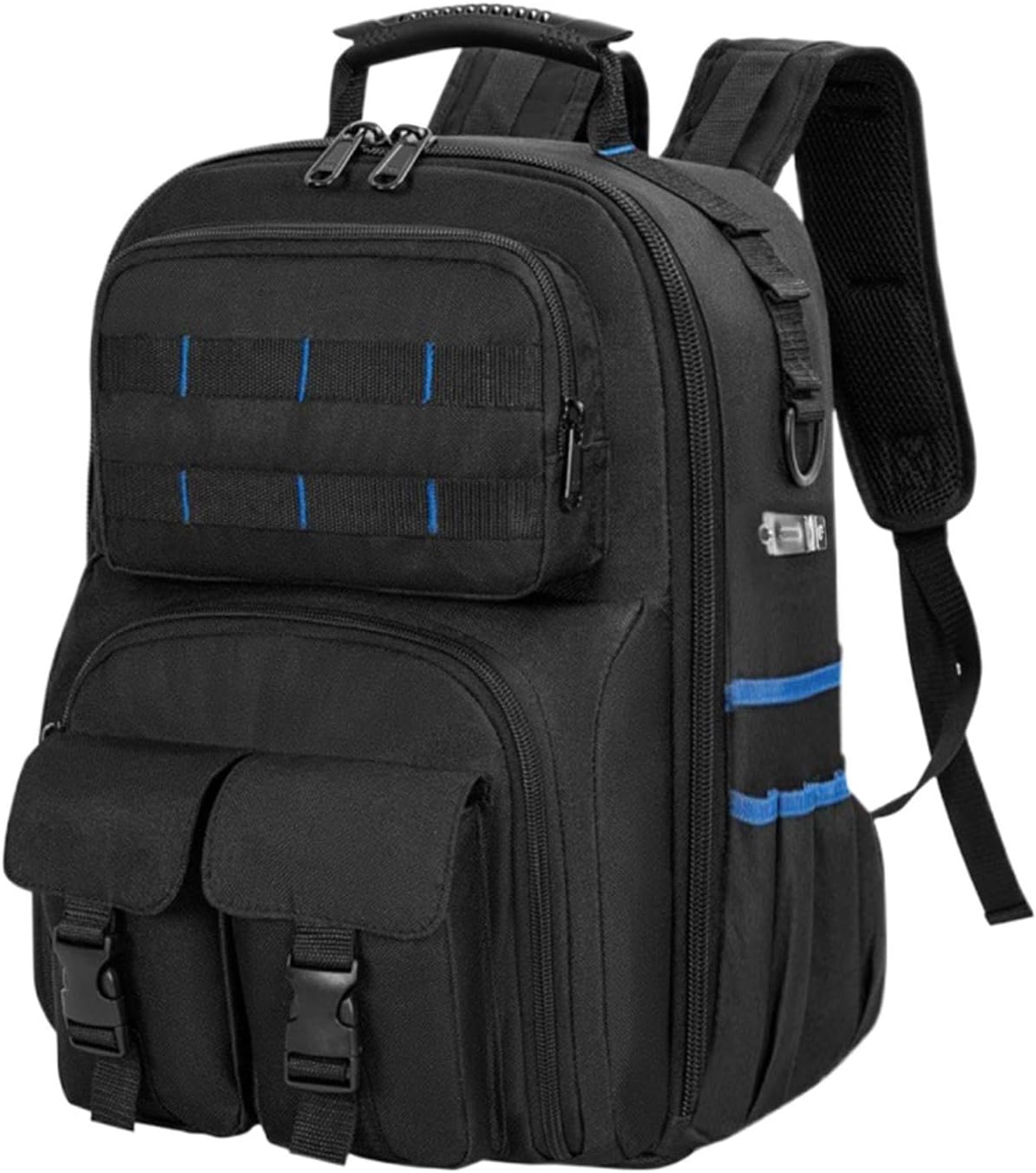 Genérico Sac à Dos Porte-outils Robuste, Organisateur Avec Base Rigide, Avec De Nombreuses Poches, Sac à Dos Porte-outils Robuste Pour Homme, Pour Technicien, Bâtiment, électricien, Plombier, Usage Extérieur