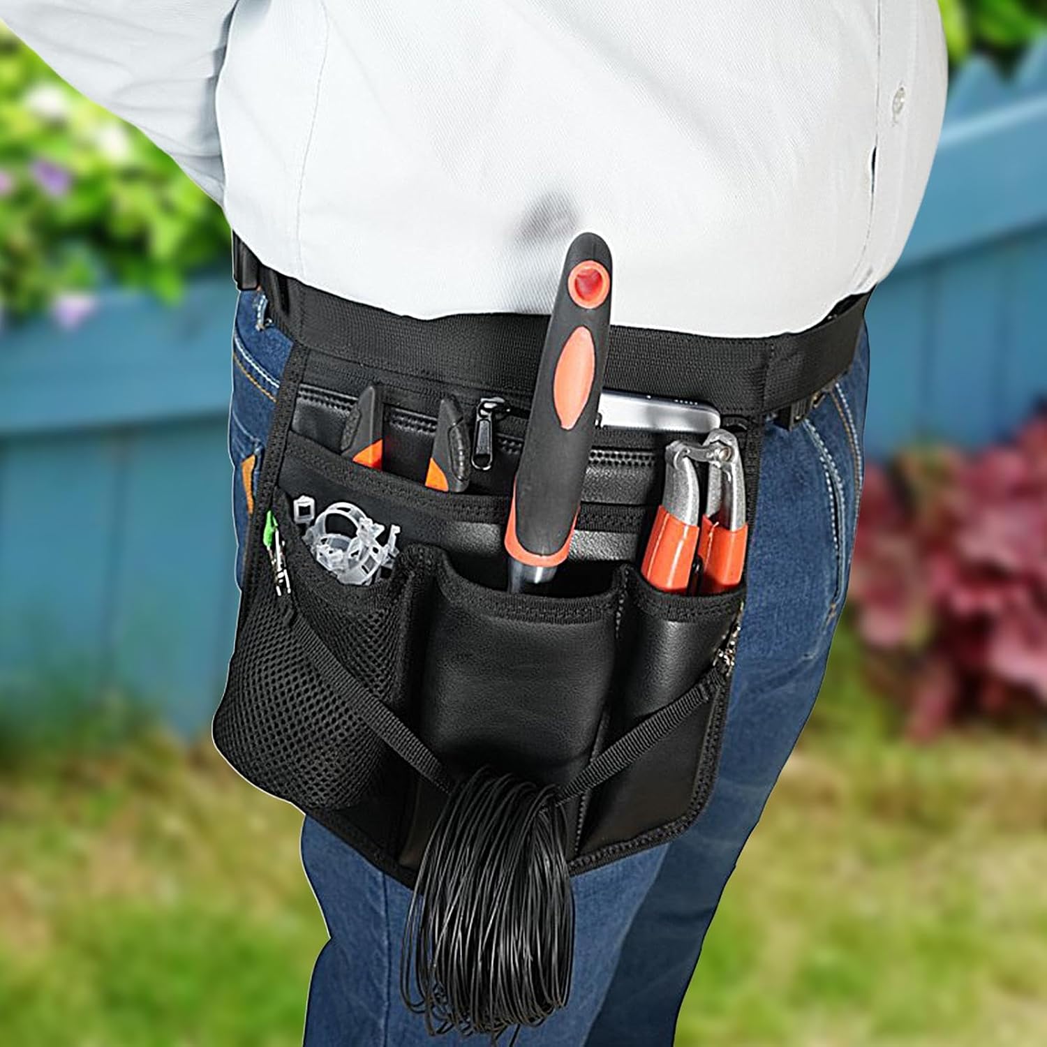 Genérico Ceinture Organisateur D'outils De Jardin | Ceinture D'outils De Jardinage Réglable | D'outils De Jardin | Étui Multifonctionnel Et Multipoches Pour Les Charges De Construction