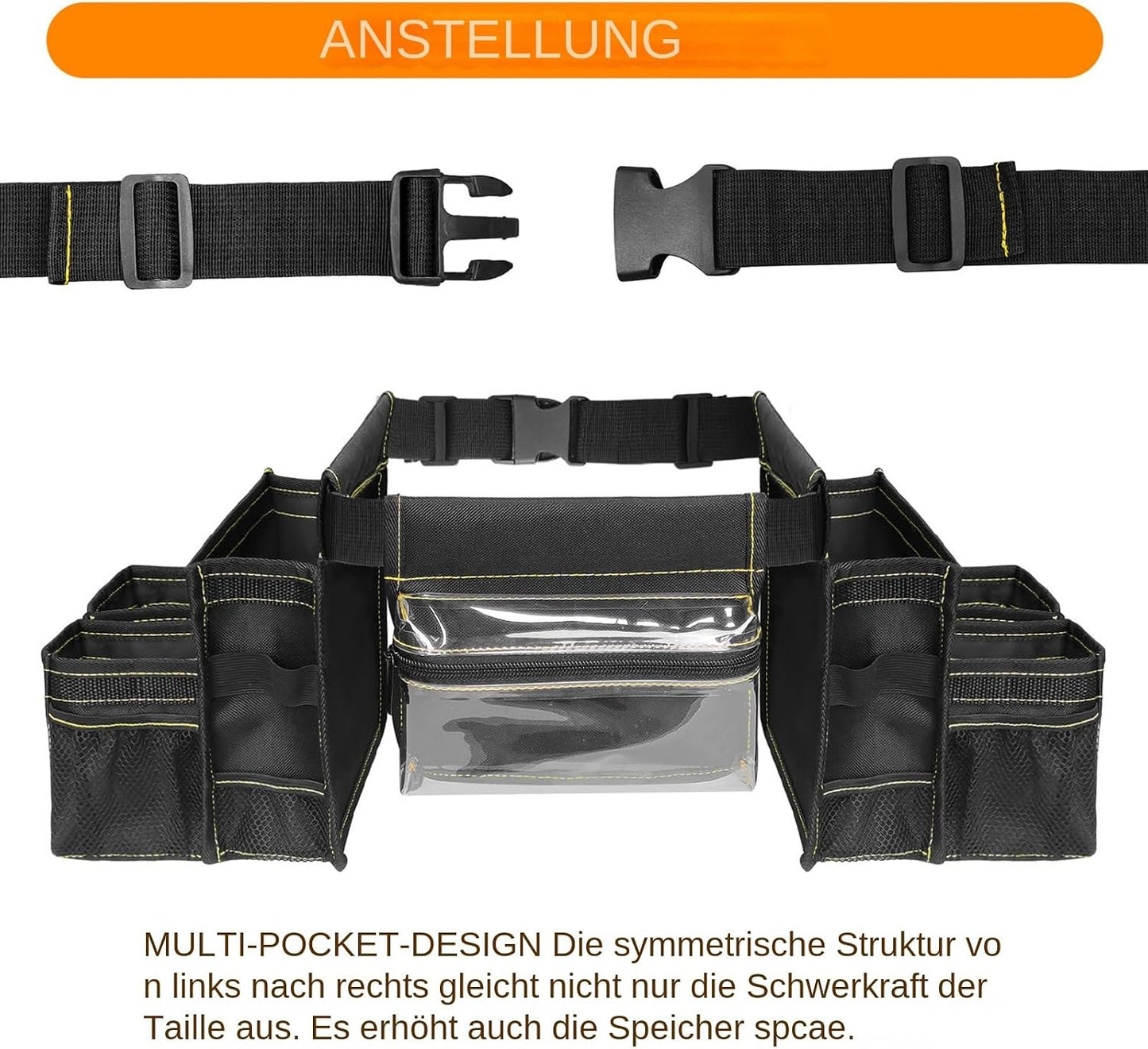  Ceinture à Outils De Jardinage, Sac Banane Réglable, 25 X 20 X 5 Cm, Plusieurs Poches Avec Espace De Rangement Et Design Léger, Ceinture à Outils Imperméable Pour Nettoyage, Ménage, Plomberie