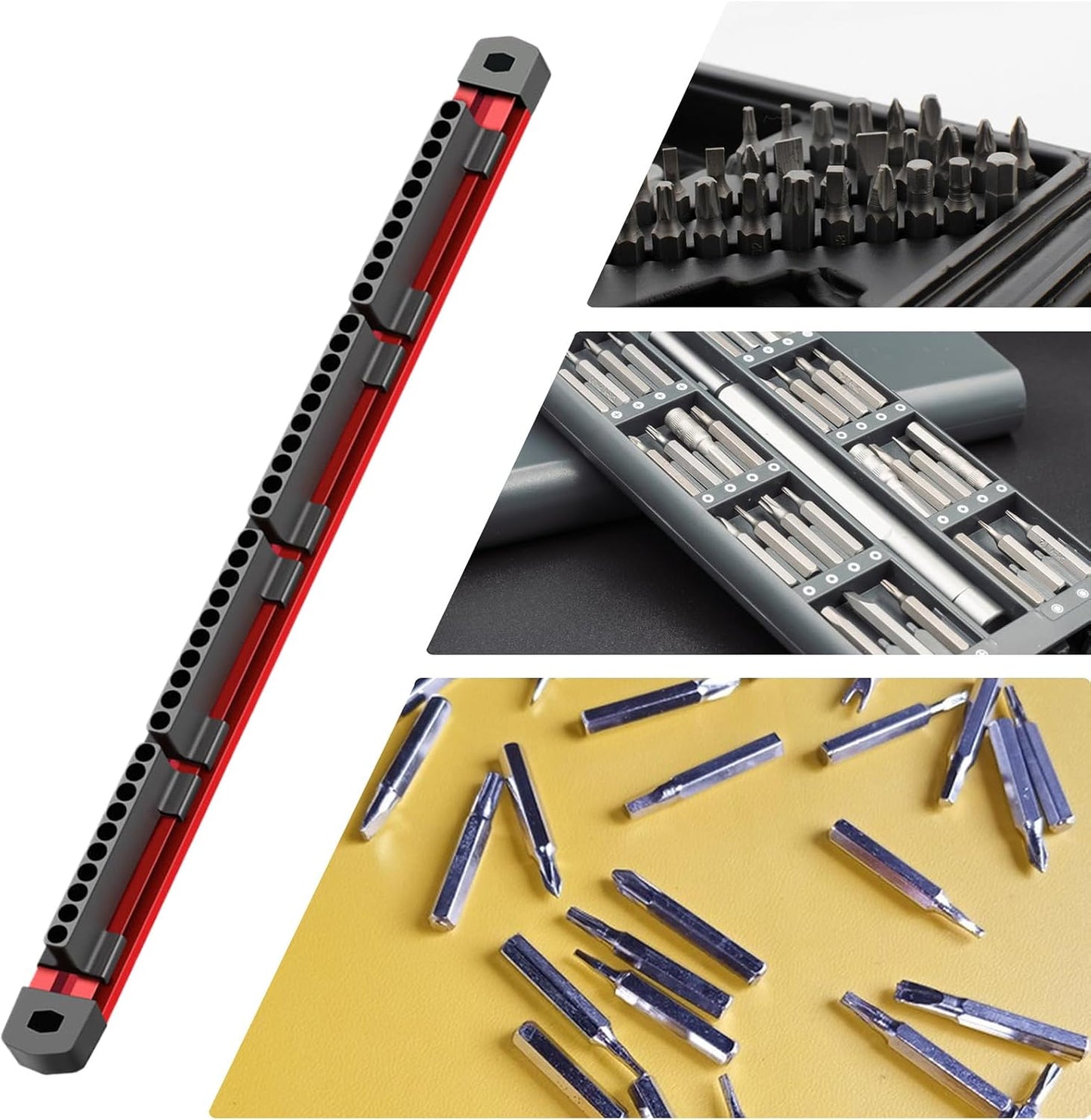  Magnetic Bit Holder Rack, 40-Slot Screwdriver Bits Storage Wall Mount, Aluminum Alloy, Magnetic Socket Organizer, Power Tool Attachment Positioning Station For Woodworking, 16.15x1.18x1.06 Inches