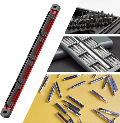  Magnetic Bit Holder Rack, 40-Slot Screwdriver Bits Storage Wall Mount, Aluminum Alloy, Magnetic Socket Organizer, Power Tool Attachment Positioning Station For Woodworking, 16.15x1.18x1.06 Inches