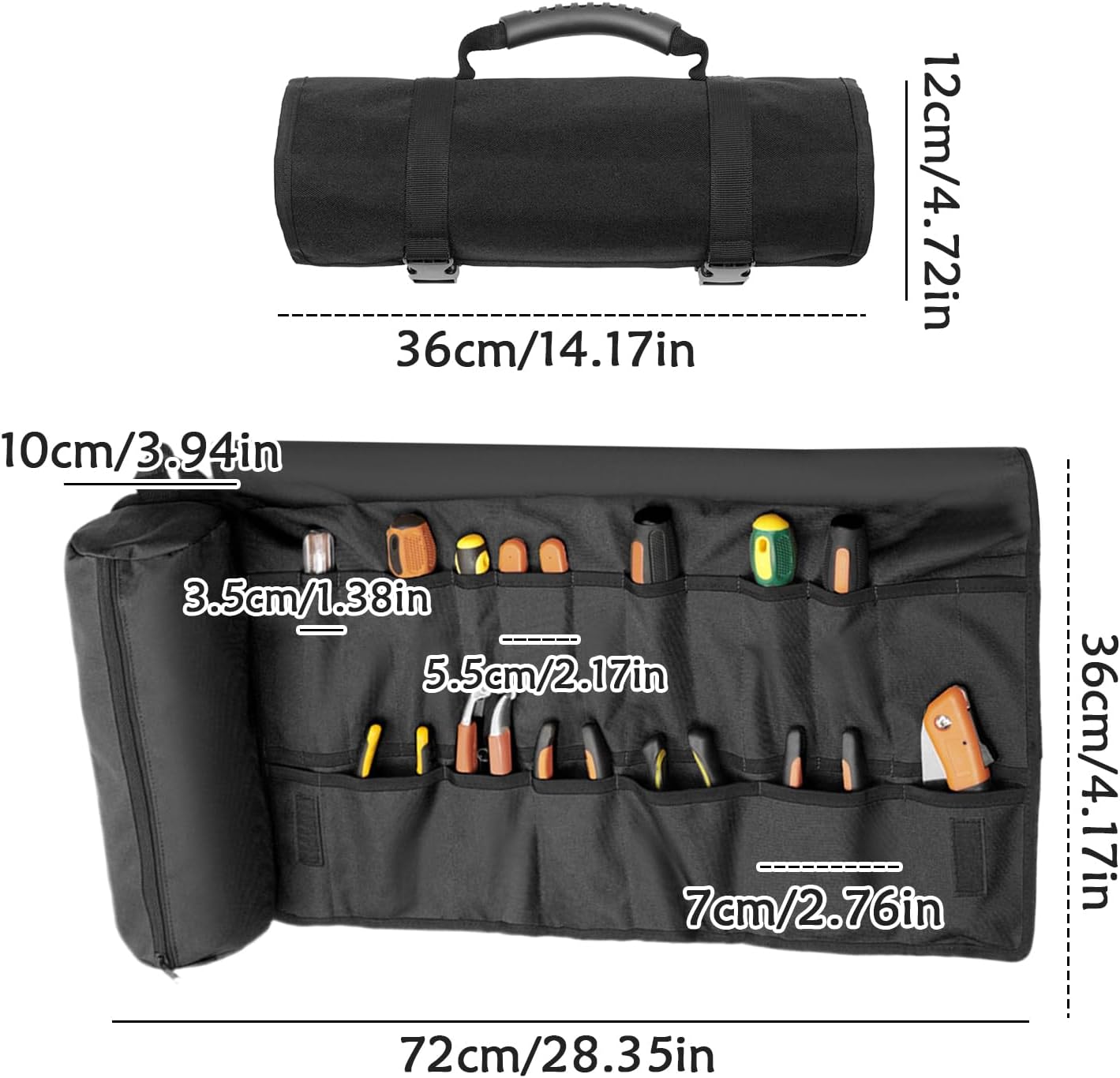  Pochette à Outils Enroulable, Sac à Outils Pliable, Sac De Transport Résistant à L'usure, Poignée épaisse Et Durable Pour Le Rangement Du Matériel, L'organisation Et L'utilisation En Extérieur, 36,5 X