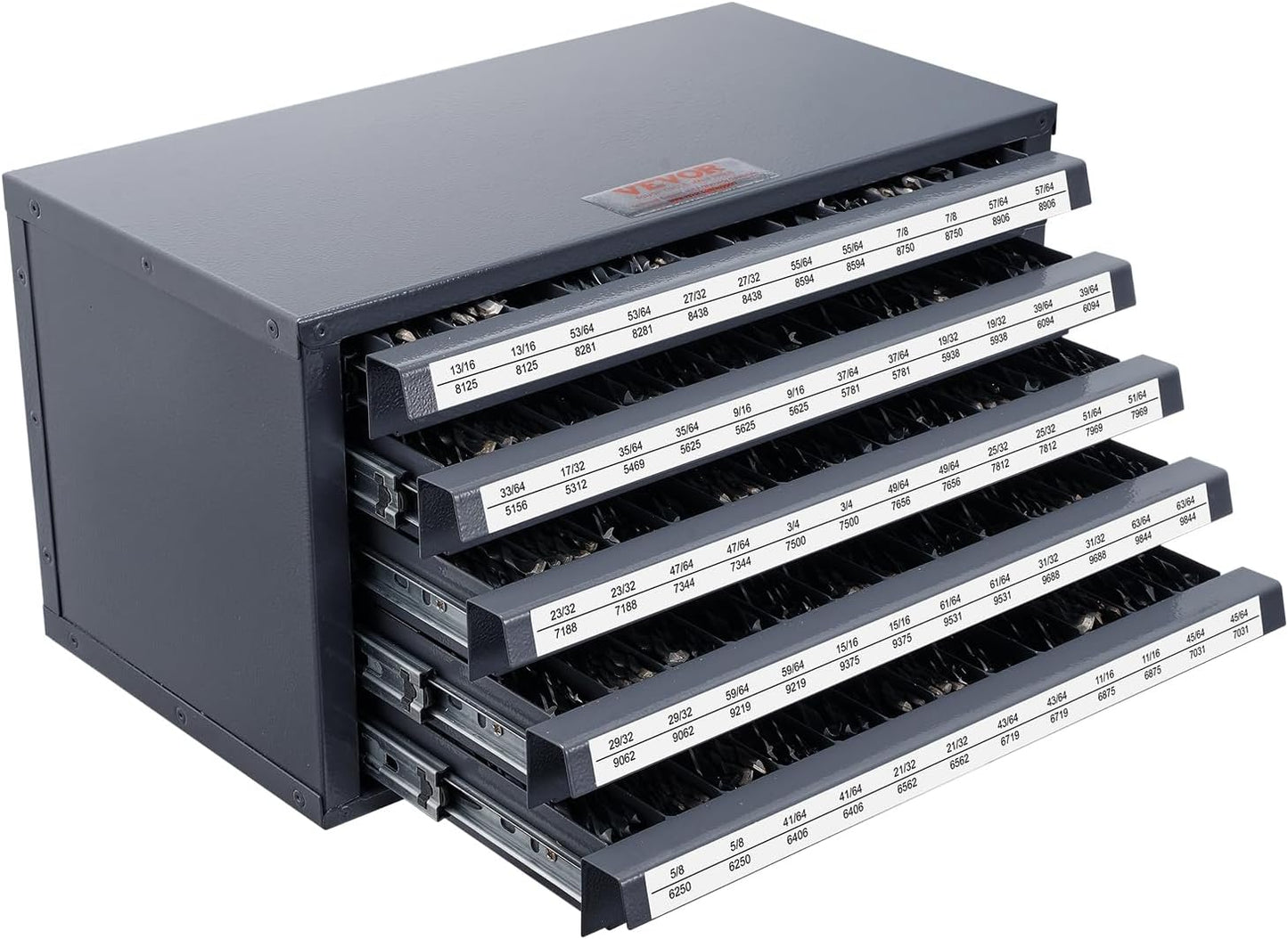  VEVOR Lot De 3 Organiseurs à Cinq Tiroirs à Trois Lettres Pour Tailles De Jauge De Fil, Empilables Pour Le Rangement Des Forets, Q235, Gris Avec Texture Orange, (0,6 Cm à 1,27 Cm) + (A à Z)+(#1 à #60)