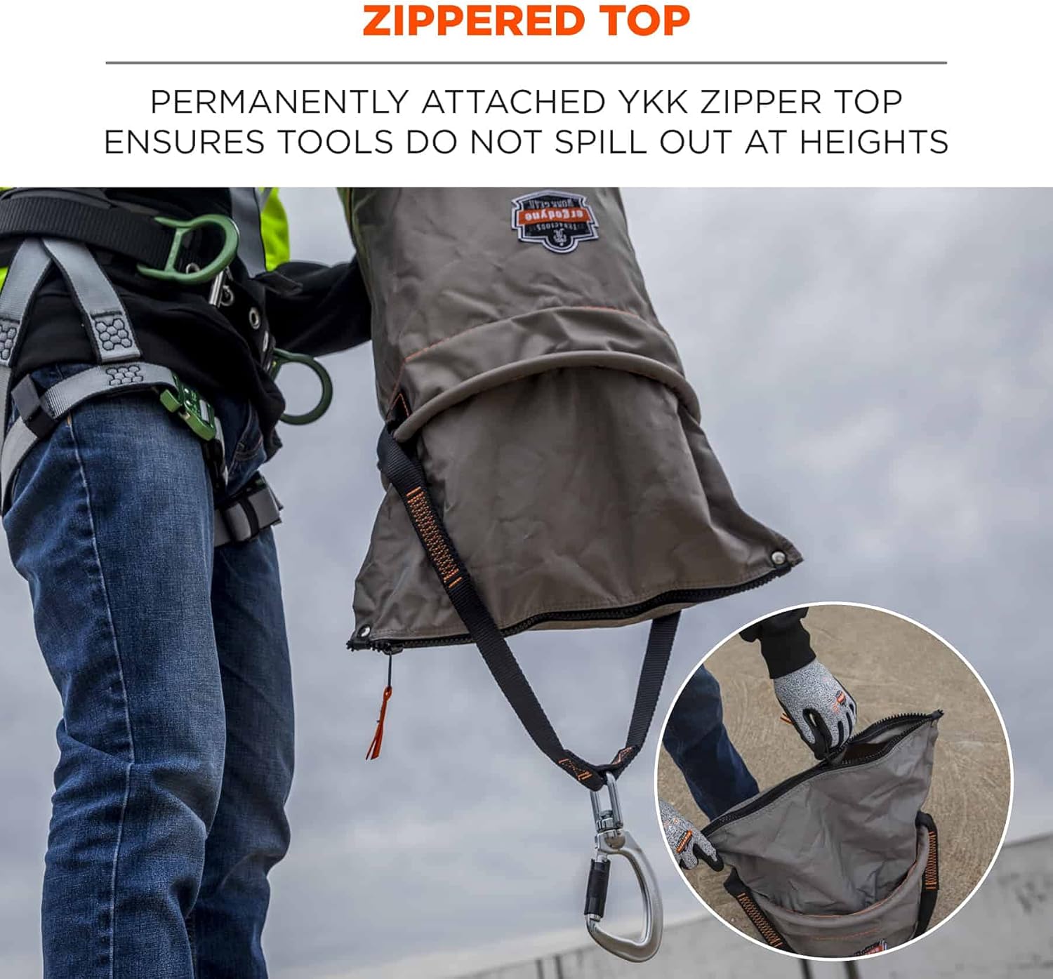  Ergodyne Arsenal 5976 XL Sac à Outils En Nylon Avec Mousqueton Pivotant, Fermeture éclair Sur Le Dessus