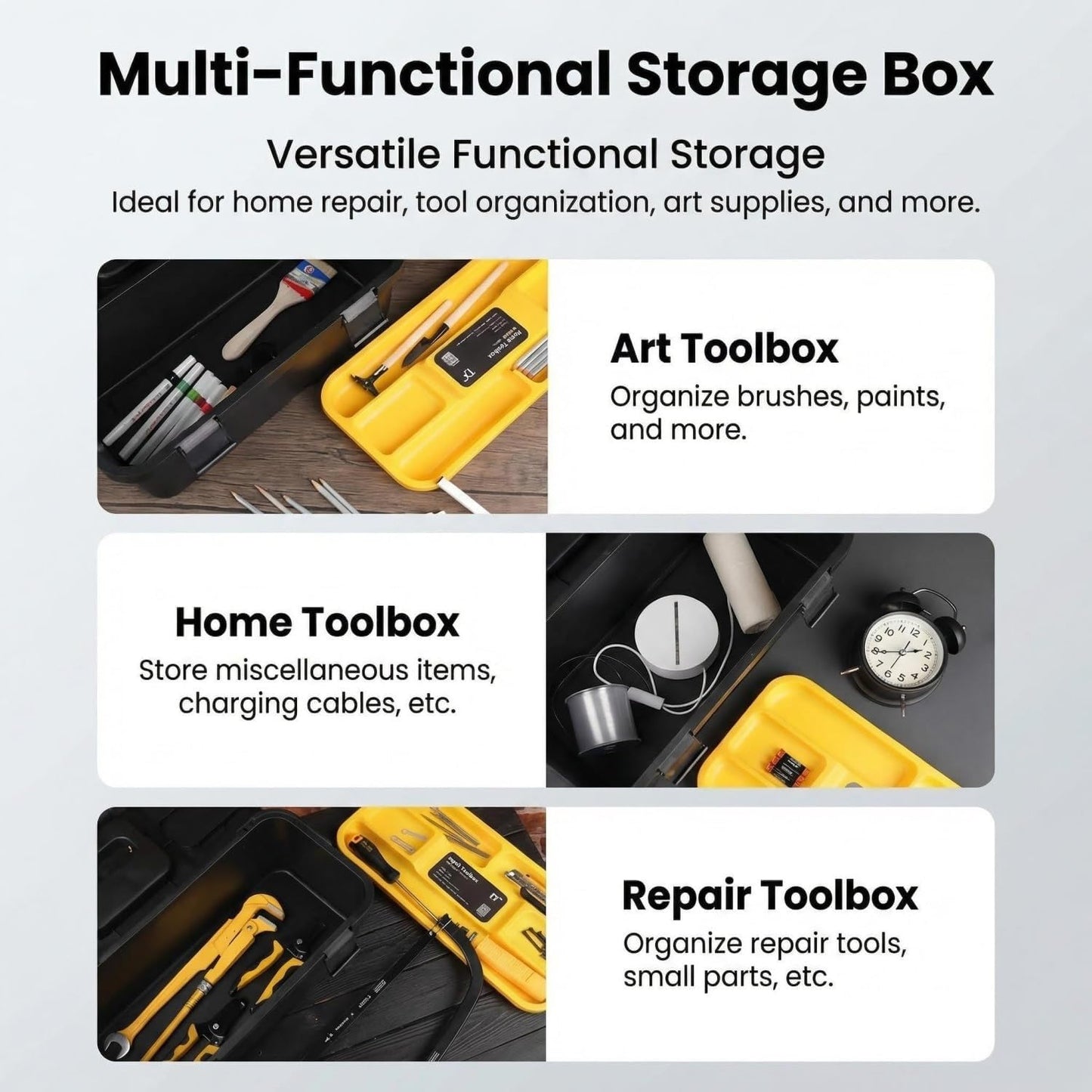  Boîte De Rangement à Outils – Boîte à Outils Empilable Robuste Avec Plateau Amovible Et Design Verrouillable Pour La Maison, Le Garage Et Les Projets De Bricolage