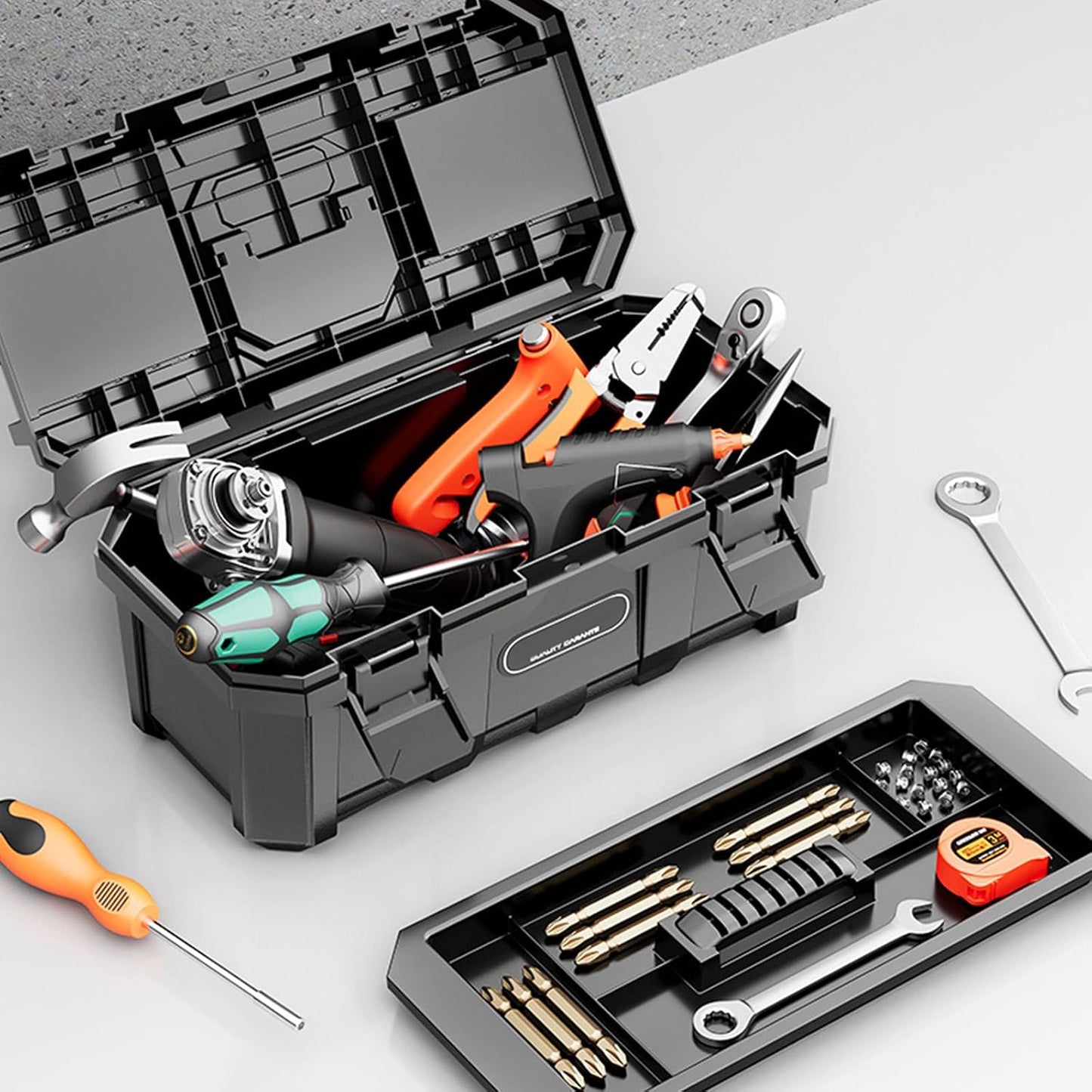 Boîte à Outils Renforcée Avec Compartiments Sécurisés, Boîte à Outils Renforcée Verrouillable Pour Réparation Et Poignée Ergonomique
