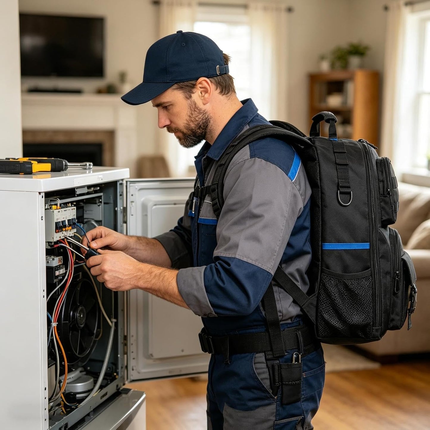 GENERIC Sac à Dos à Outils D'électricien – Sac De Rangement à Rigide | Avec Plusieurs Poches – Sacs à Outils Robustes Pour Homme | Pour Technicien, électricien, Charpentier, Plombier, Amélioration De La