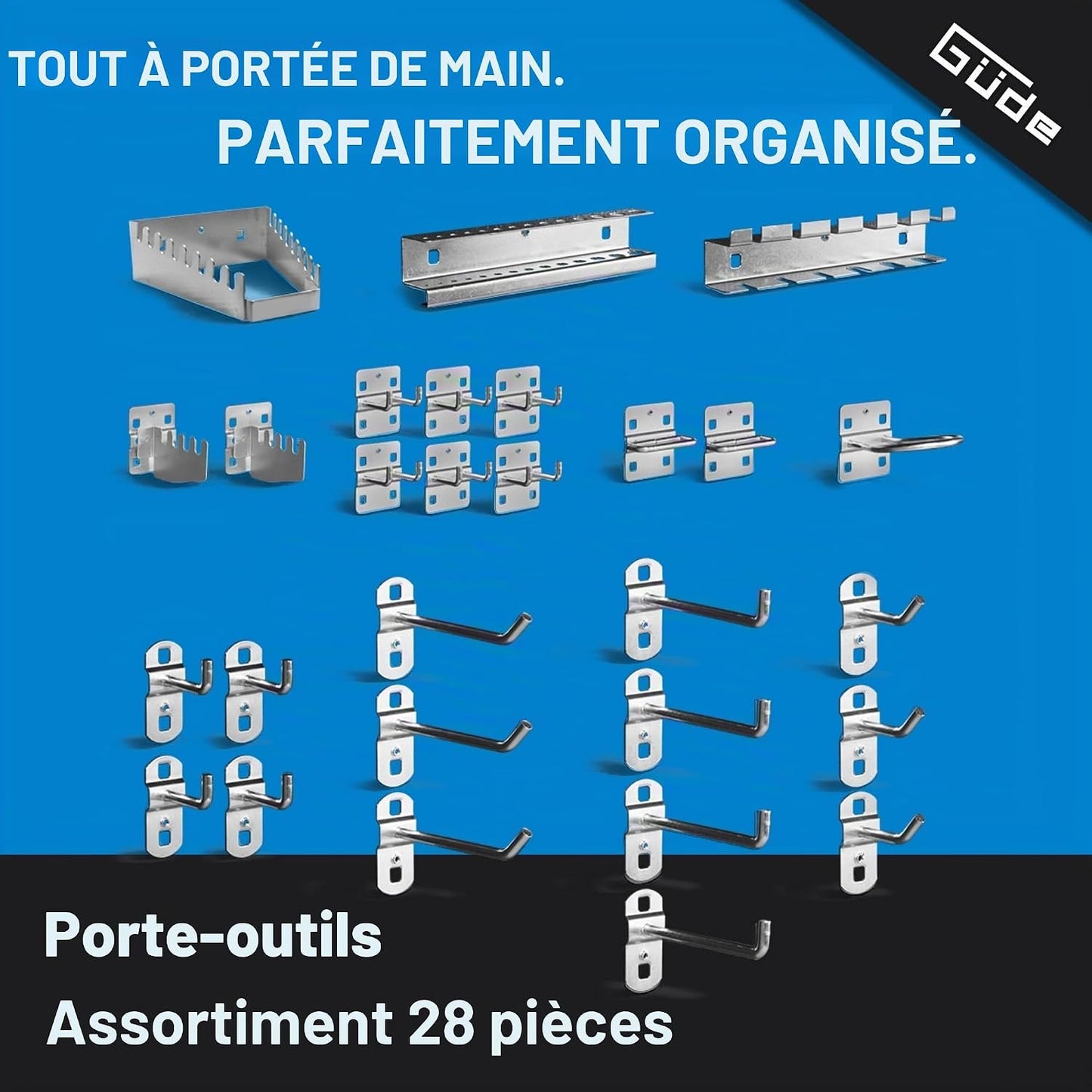  Güde 40768 Lot De 28 Porte-outils Argenté, 200 Mm X 75 Mm X 190 Mm