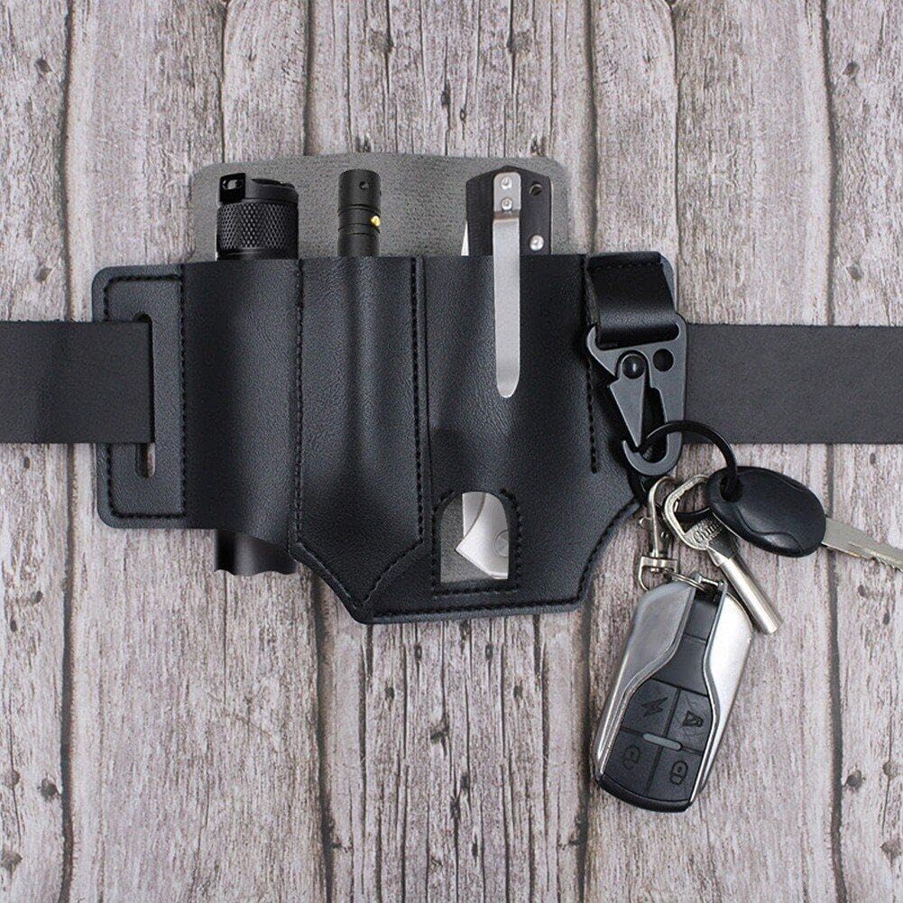  Wudaizhi Sac À Outils À Courroie Extérieure Avec Porte-clés, Gaine Multitool En Cuir EDC Pocket Organizer Une Pochette À Courroie