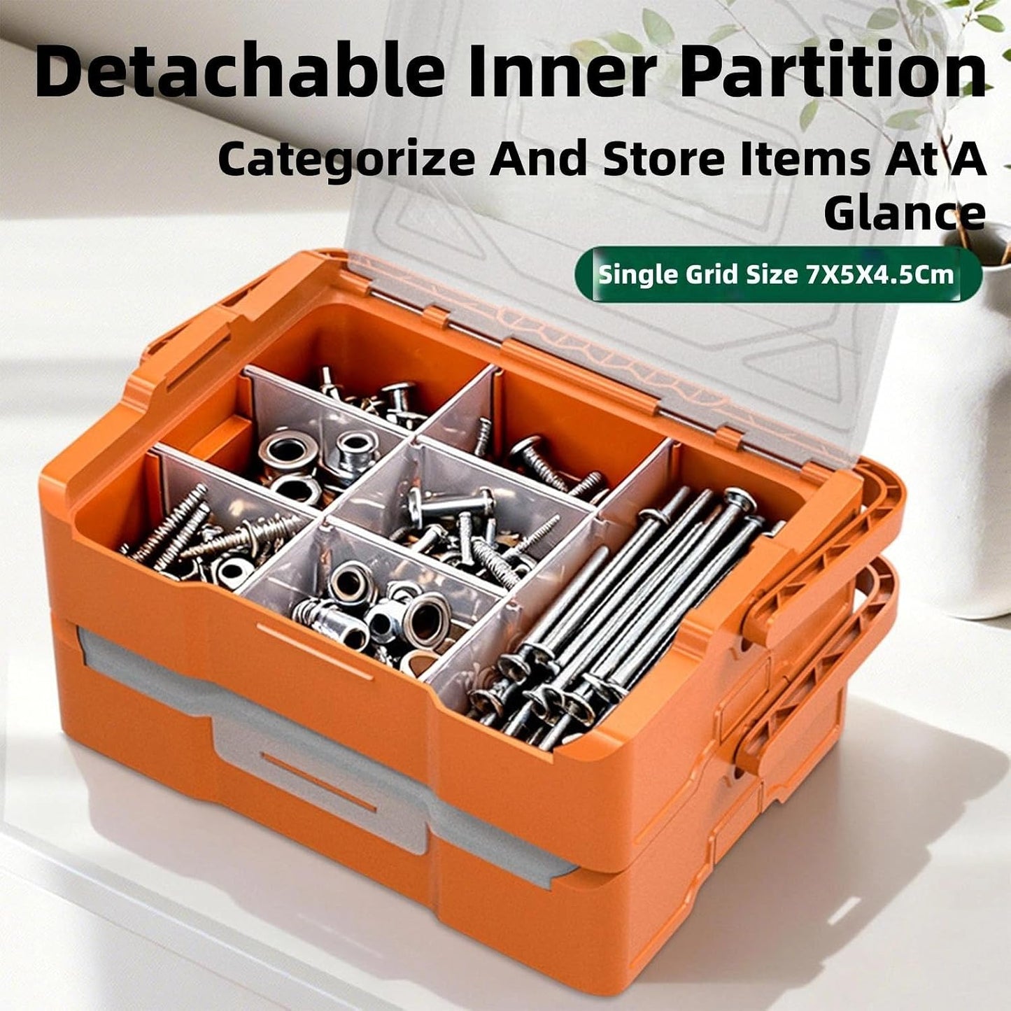  Boîte De Rangement Empilable Pour Outils Avec Cloison Amovible Pour Une Capacité De Charge De 20 Kg Et Fenêtre Transparente Empilable Avec Couvercle