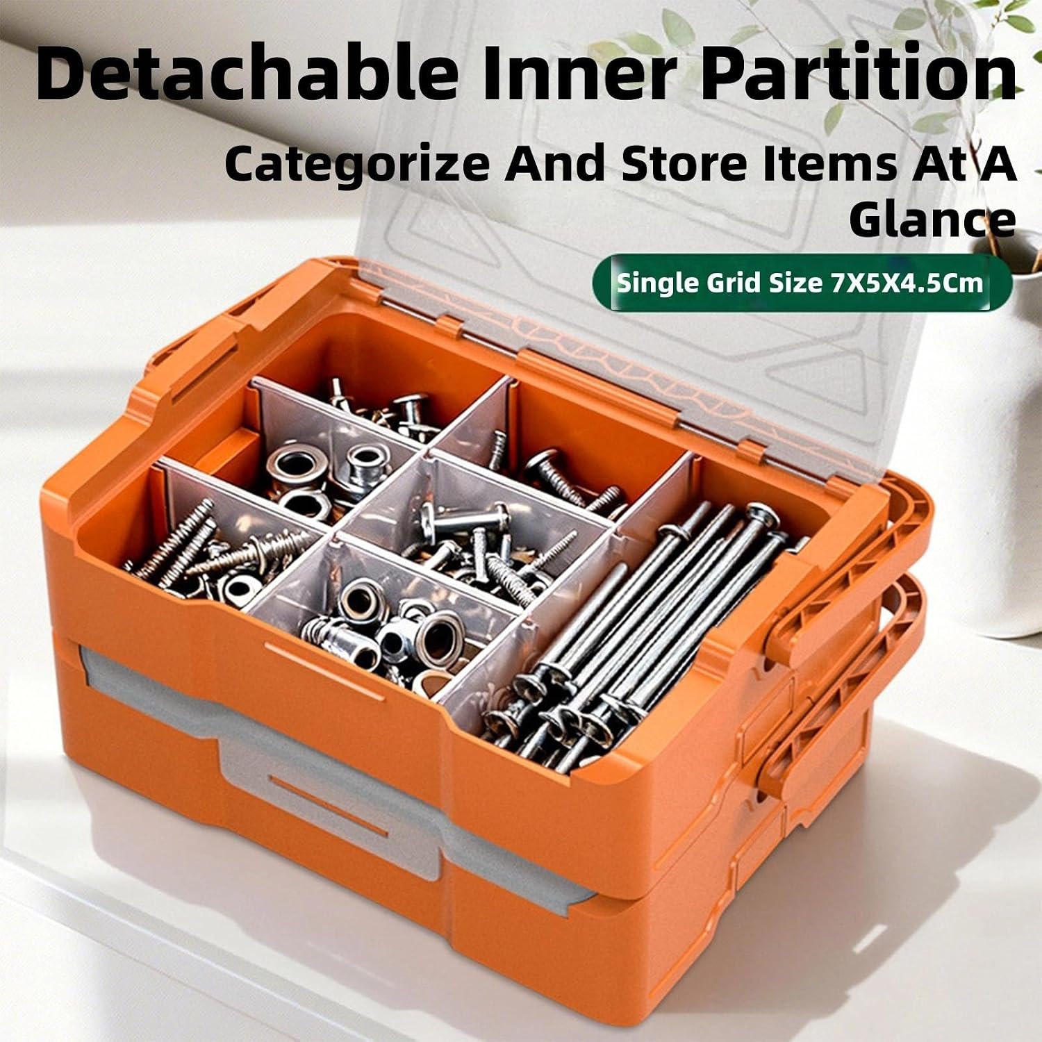 Boîte De Rangement Empilable Pour Outils Avec Cloison Amovible Pour Une Capacité De Charge De 20 Kg Et Fenêtre Transparente Empilable Avec Couvercle