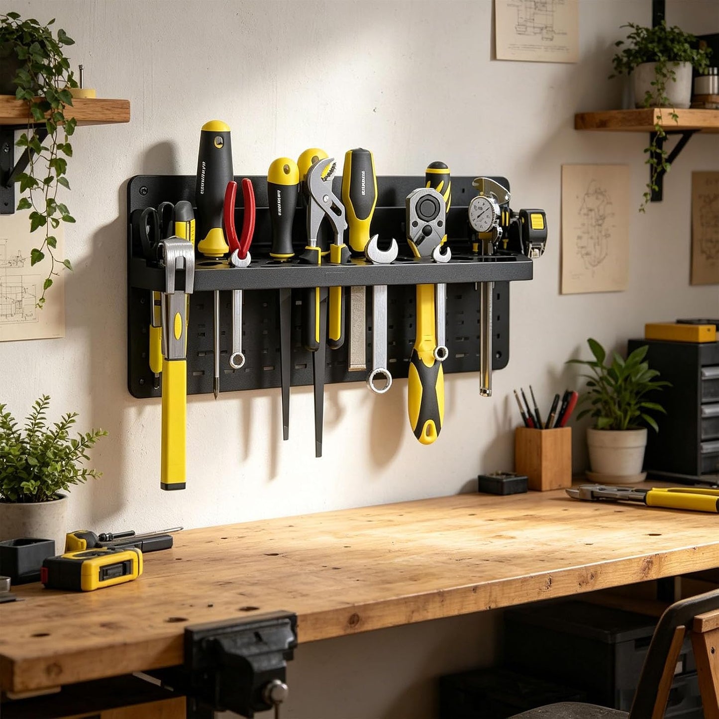  Porte-outils Mural Professionnel Avec 51 Trous En Acier Au Carbone Conçu Pour La Productivité De L'espace De Travail Et Planificateur D'outils Antirouille