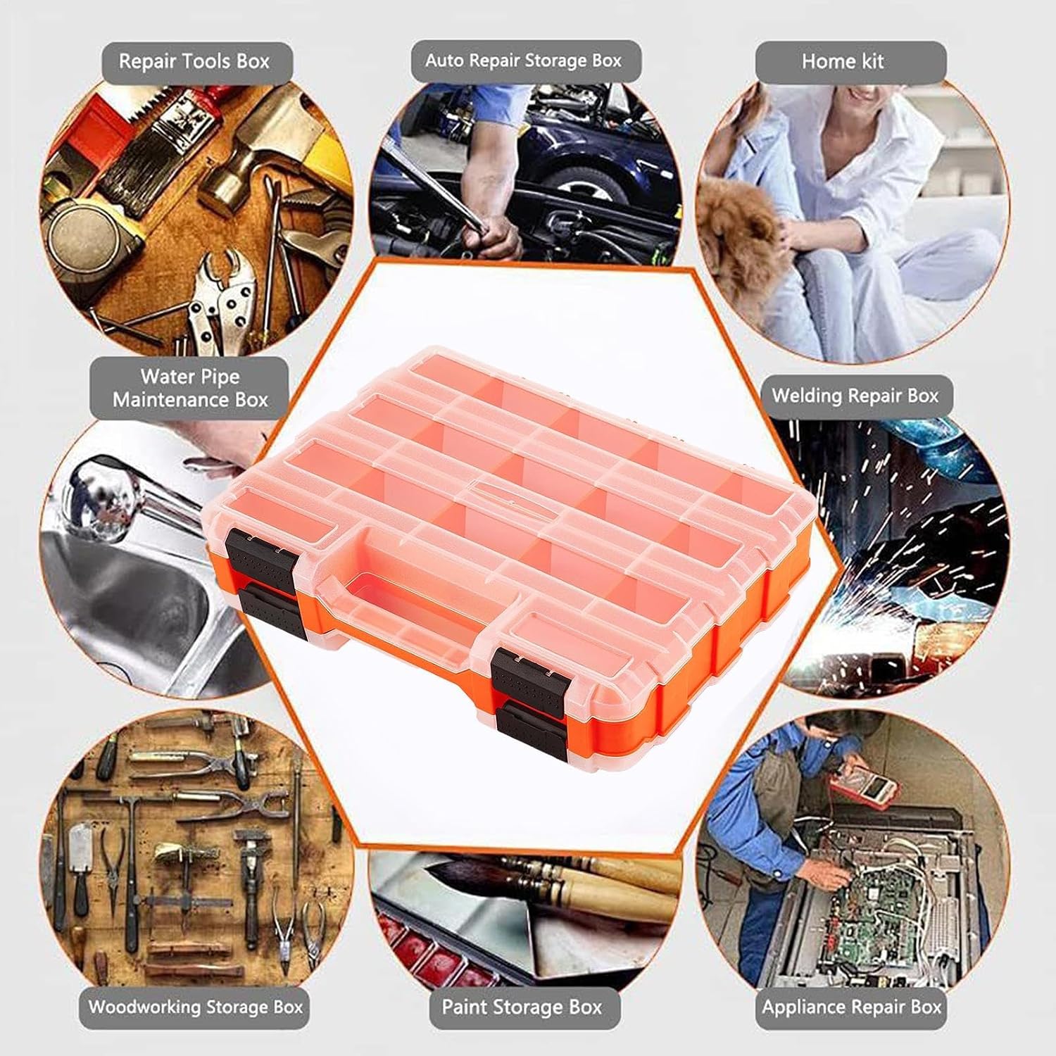  Boîte à Outils Portable Double Face à 34 Compartiments Pour Petites Pièces, Conteneur à Vis Pour Matériel, Clous, Boulons, écrous, Douilles, Perles électroniques, Fournitures Artisanales, Maison, Gara