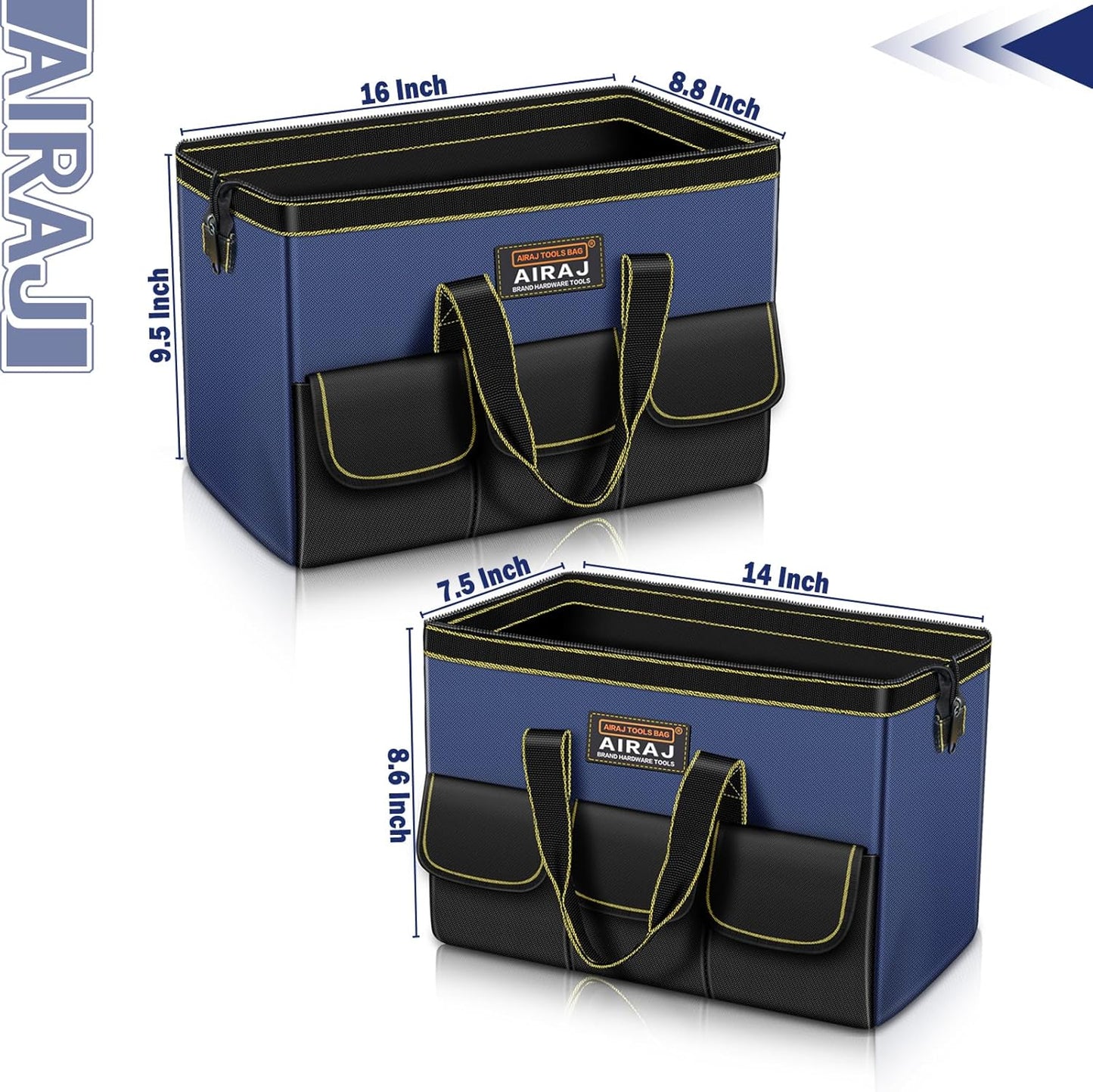  AIRAJ Lot De 2 Sacs à Outils | Sac De Rangement Portable Pour Outils De 35,6 Cm Et 40,6 Cm | Sacs à Outils à Large Ouverture Pour Homme Et Femme | Petit Sac à Outils | Organisateur D'outils Pour