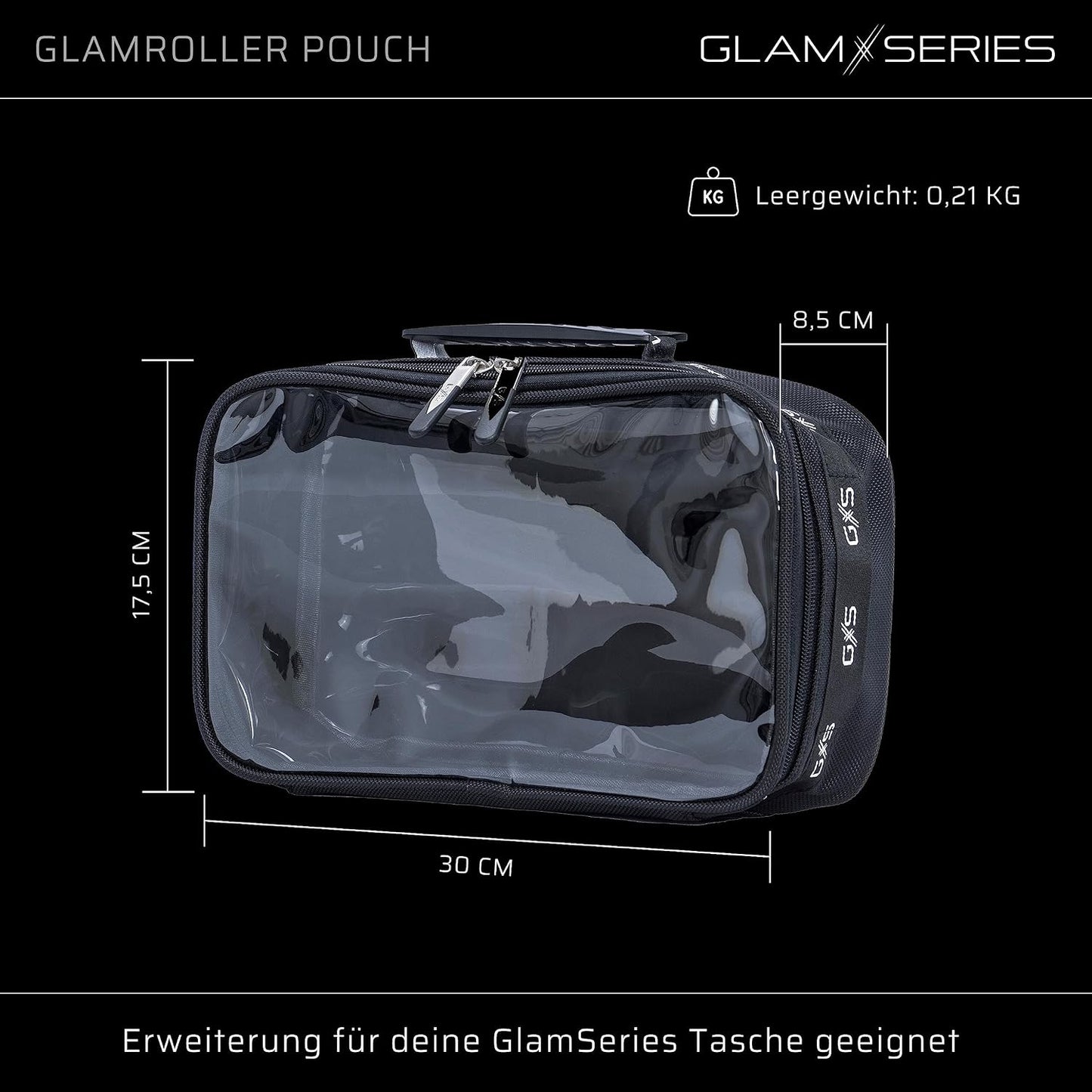  GlamRoller Pouch Sacs Inlay 300 X 175 X 85 Mm, Sac à Maquillage Recouvert De PVC Avec Couvercle Transparent