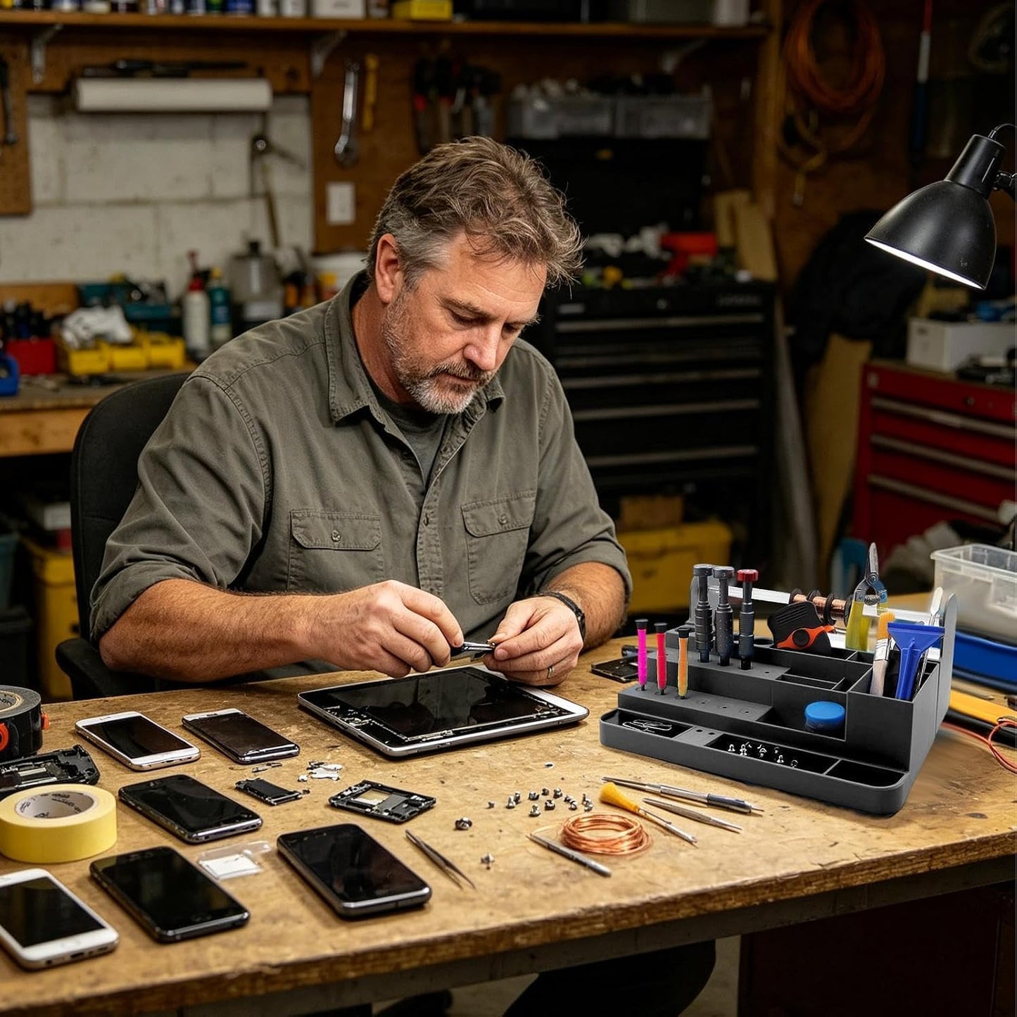  Organiseur De Tournevis, Avec Rangement De Bureau Robuste Peu Encombrant, 26,3 X 14,3 X 7,8 Cm, Support D'outils De Réparation Électronique, Support D'établi, Pour Téléphone, Tablette, Ordinateur, Mag