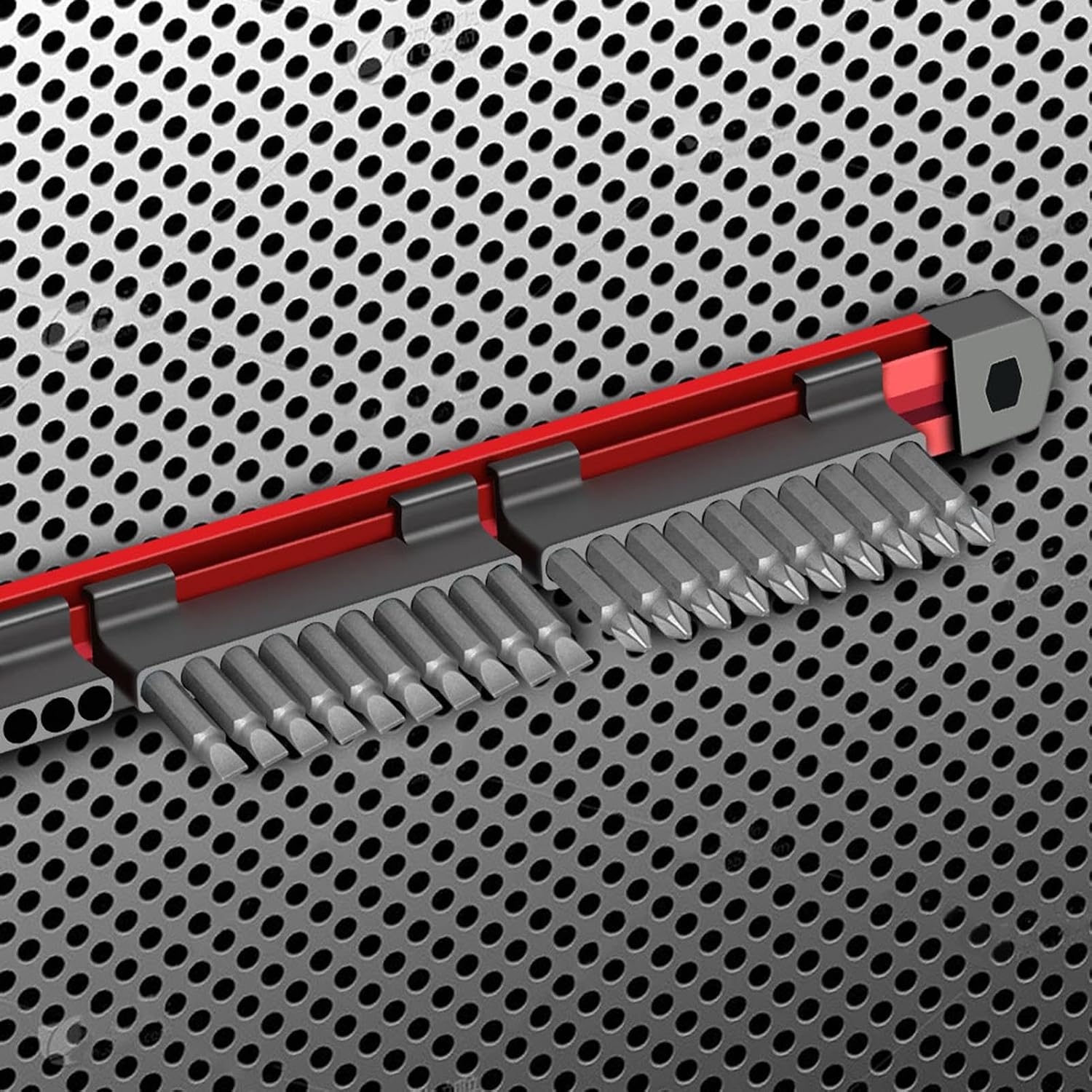 GENERIC Support Magnétique Pour Embouts De Tournevis, Support Mural à 40 Emplacements, En Alliage D'aluminium, Organisateur De Douilles Magnétique, Station De Positionnement Pour Outils électriques Pour Le