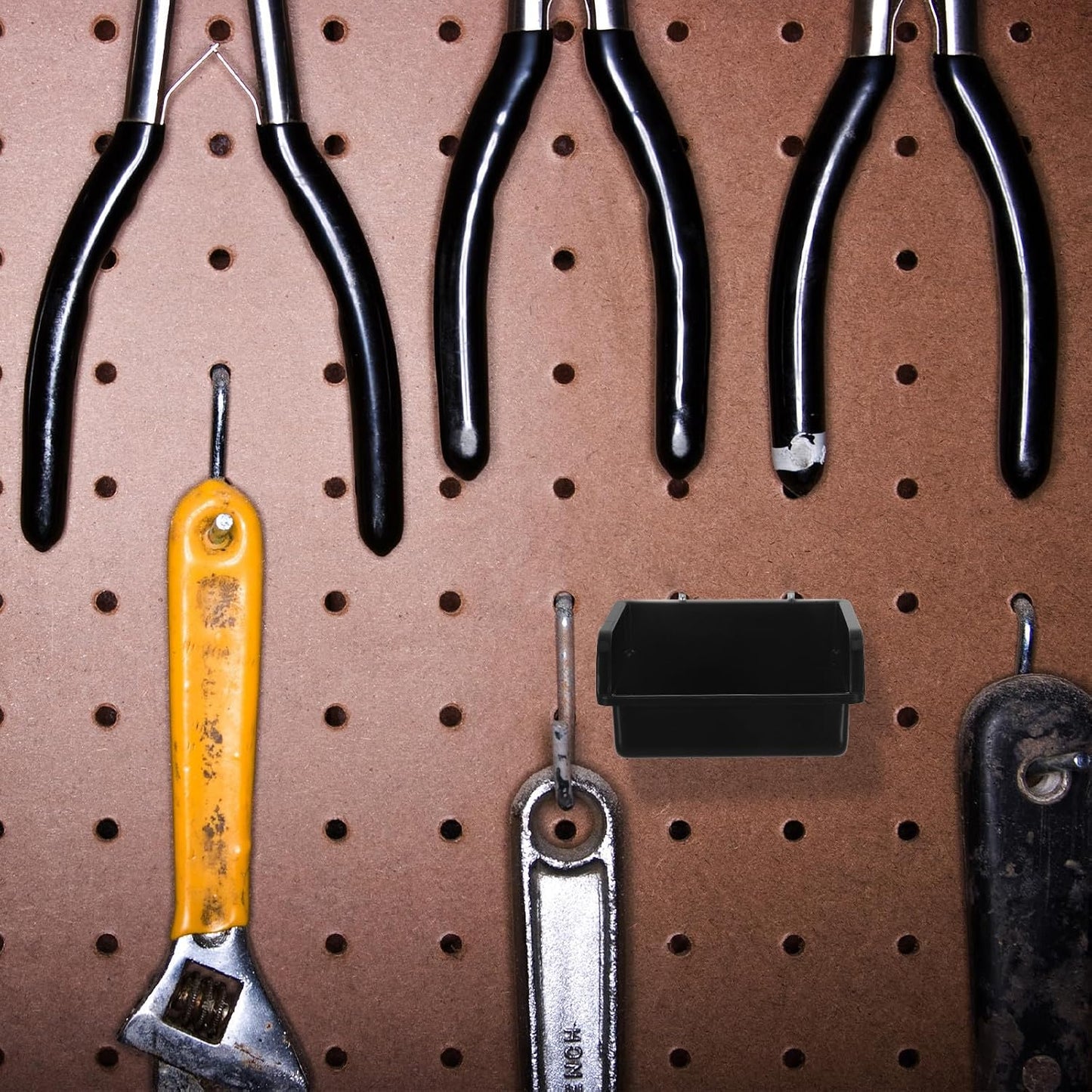  Angoily Boîte De Rangement Pour Bacs à Panneaux Perforés 10pcs En Plastique Noir Avec Crochets Métalliques, Solution De Stockage Polyvalente, Pour Outils Et Vis Dans Atelier