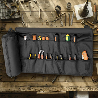  Pochette à Outils Enroulable, Sac à Outils Pliable, Sac De Transport Résistant à L'usure, Poignée épaisse Et Durable Pour Le Rangement Du Matériel, L'organisation Et L'utilisation En Extérieur, 36,5 X