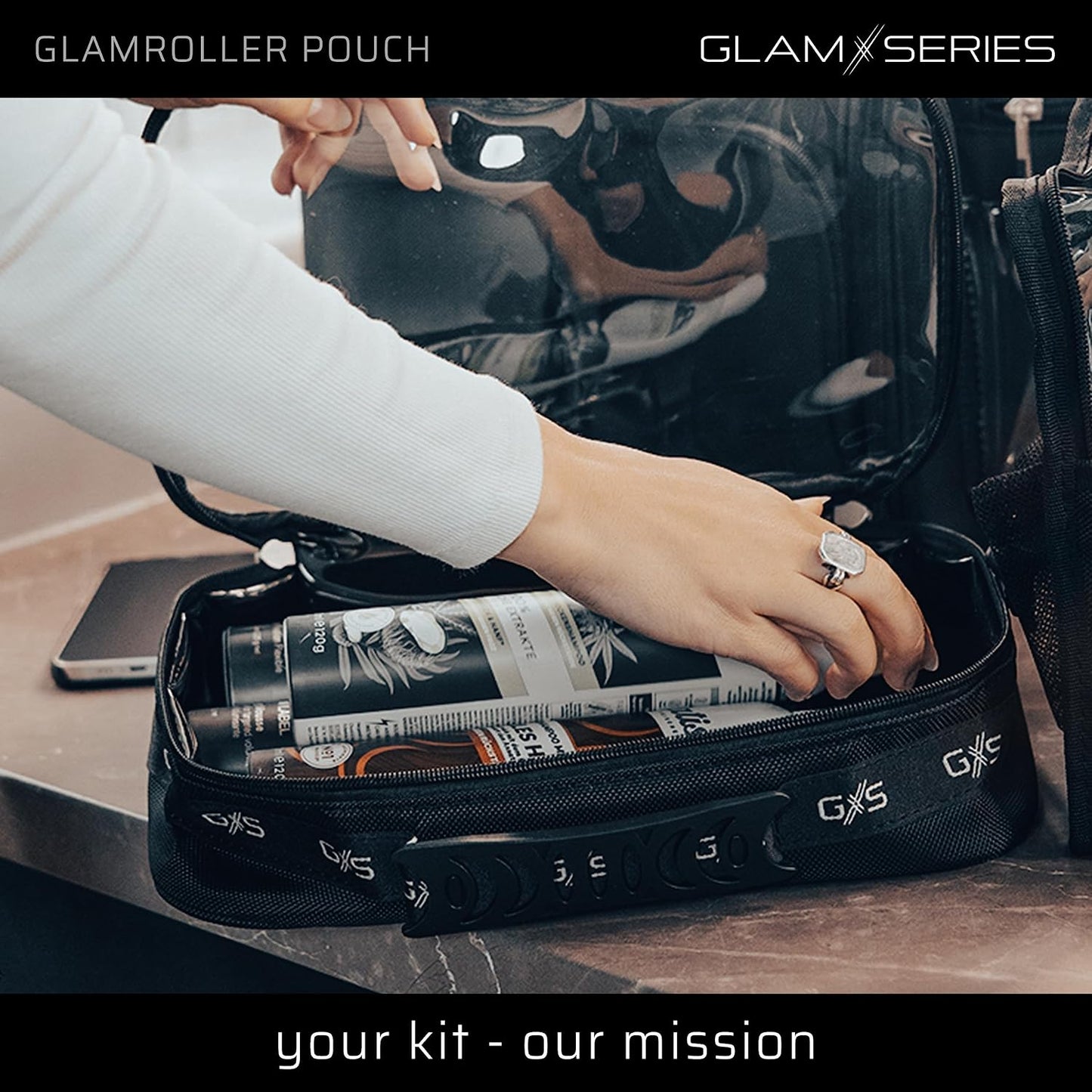 GlamRoller Pouch Sacs Inlay 300 X 175 X 85 Mm, Sac à Maquillage Recouvert De PVC Avec Couvercle Transparent