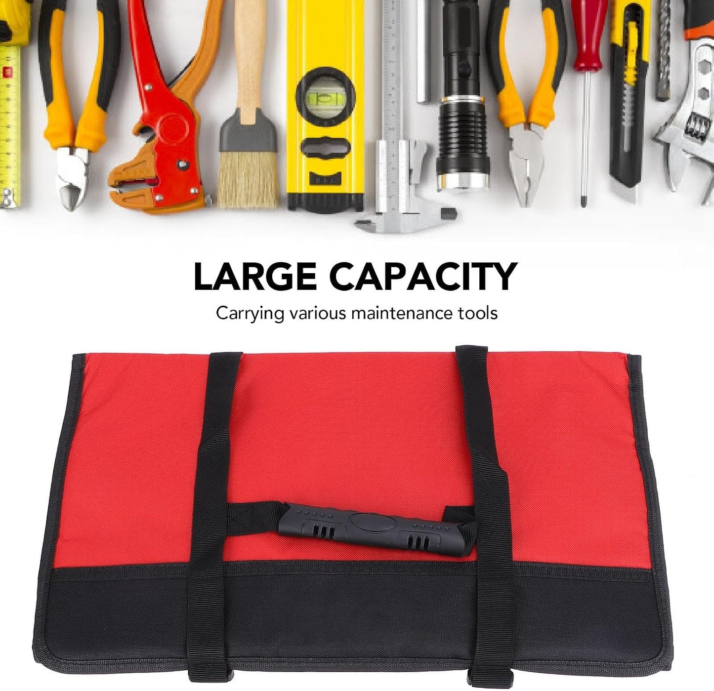  Trousse Rangement Outils, Sac Rouleau Avec Grandes Poches, Capacité Spacieuse, Tissu Oxford Résistant, 78x45cm - Organisation Efficace, Durable Et Portable Pour Électriciens (Rouge)