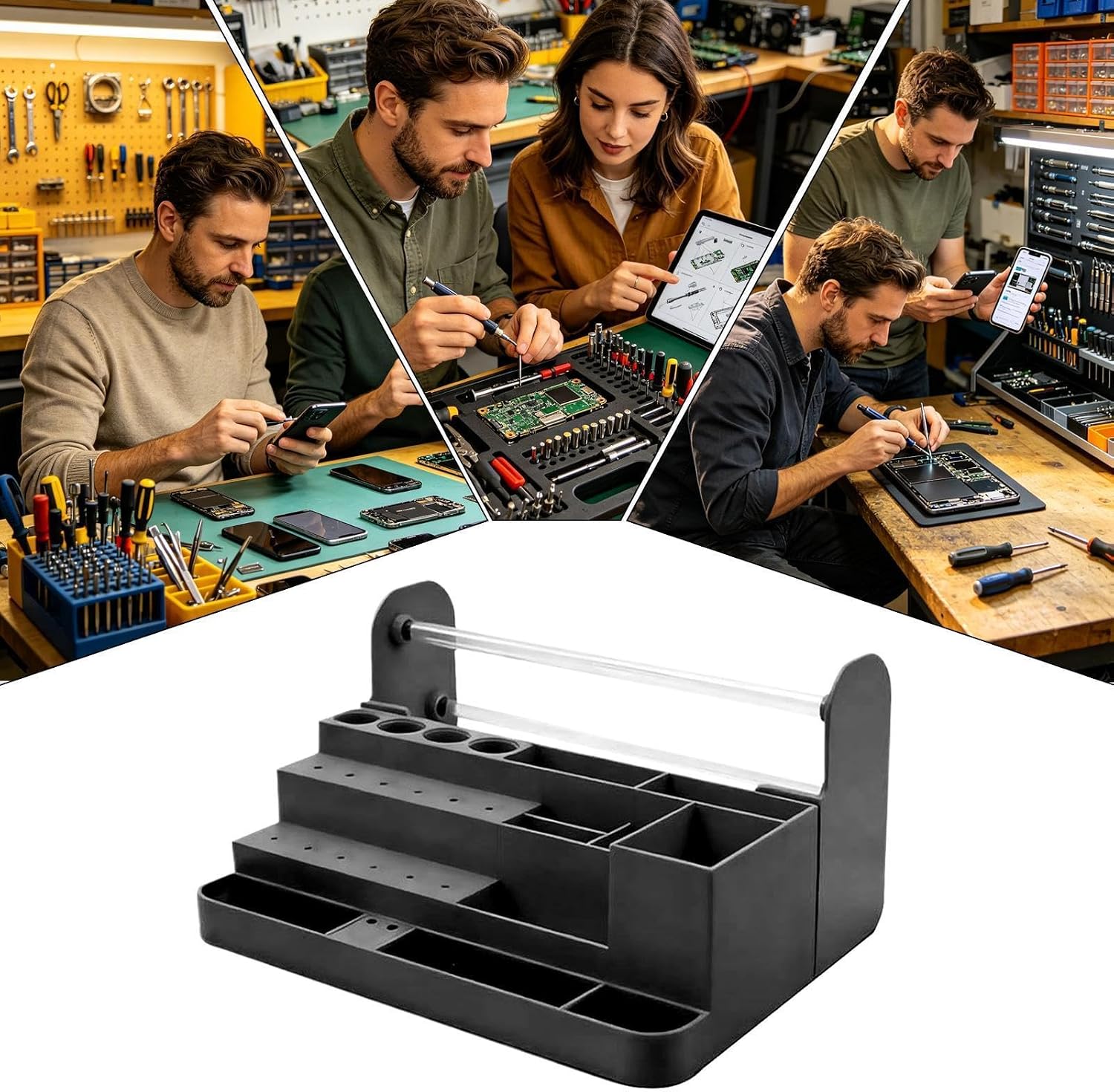  Organiseur De Tournevis, Avec Rangement De Bureau Robuste Peu Encombrant, 26,3 X 14,3 X 7,8 Cm, Support D'outils De Réparation Électronique, Support D'établi, Pour Téléphone, Tablette, Ordinateur, Mag